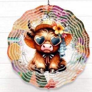 Cow Wind Spinner with Heart Sunglasses 8 Inches